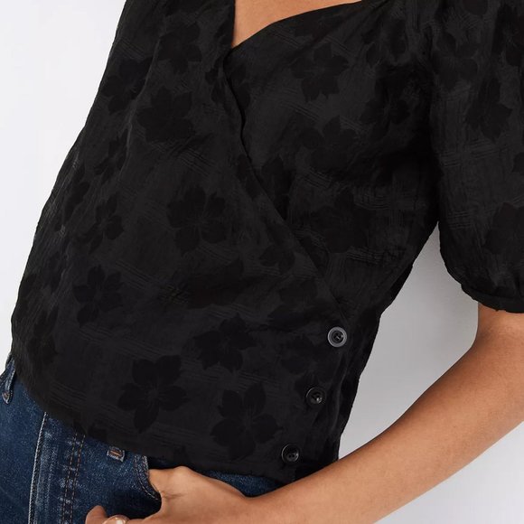 NEW Madewell Puff Short Sleeves Wrap Button Blouse Top in Floral Jacquard $92 S - Picture 7 of 11